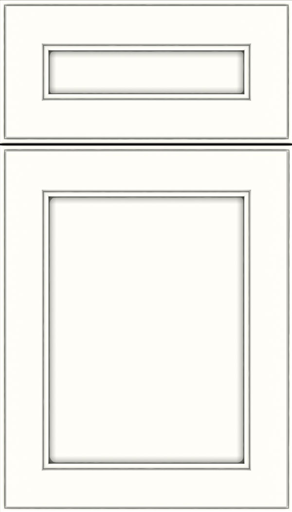 Chelsea 5pc Maple flat panel cabinet door in Alabaster with Pewter glaze