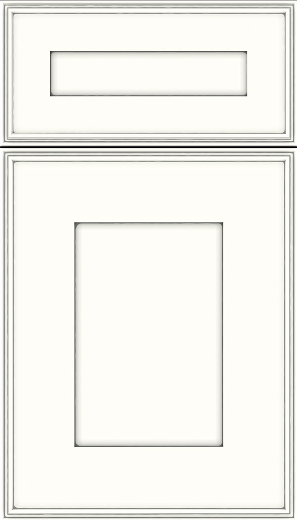 Elan 5pc Maple flat panel cabinet door in Alabaster with Pewter glaze