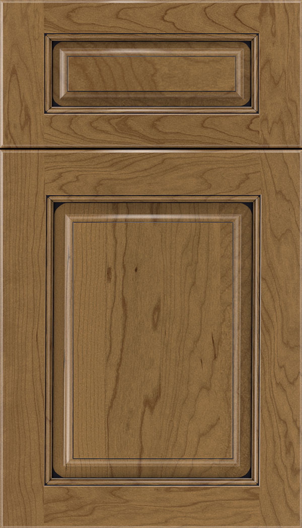 Marquis 5pc Cherry raised panel cabinet door in Tuscan with Black glaze