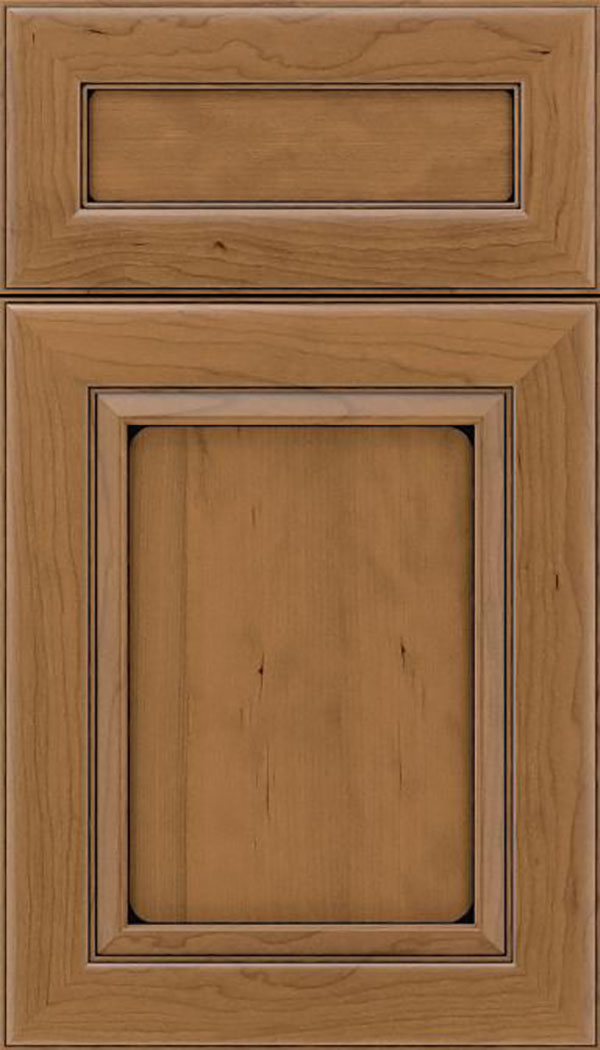 Paloma 5pc Cherry flat panel cabinet door in Tuscan with Black glaze