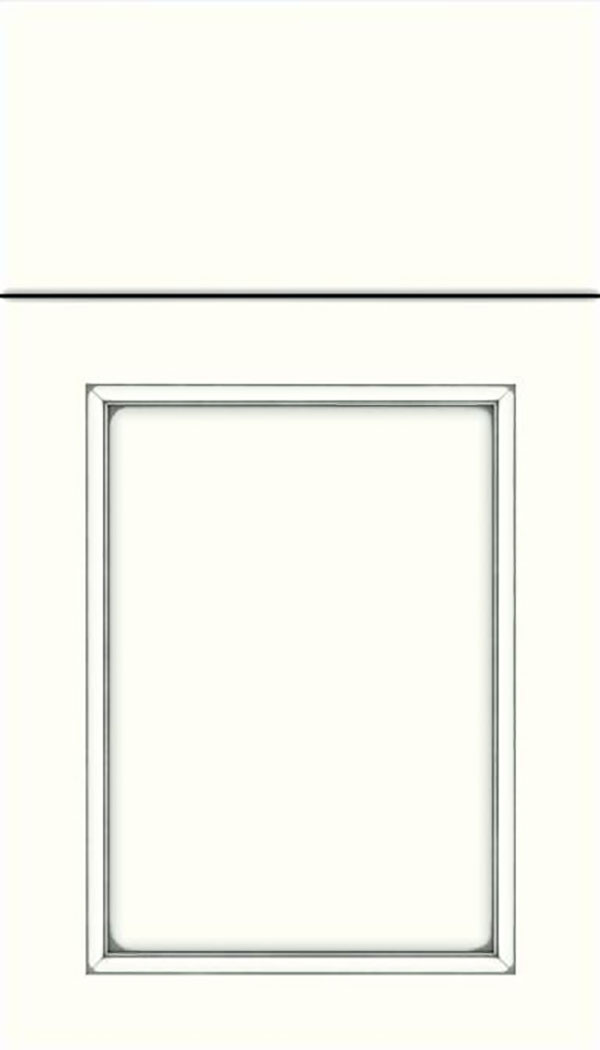 Templeton Maple recessed panel cabinet door in Alabaster with Pewter glaze