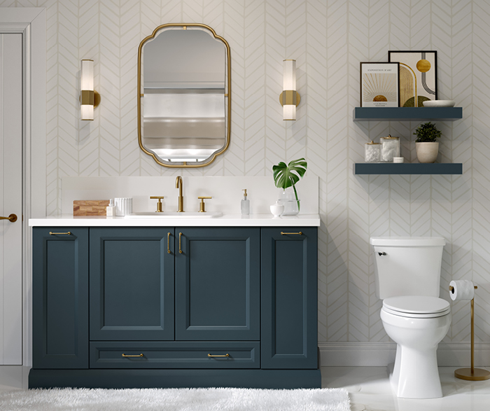 Blue Bathroom Vanity with Gold Hardware