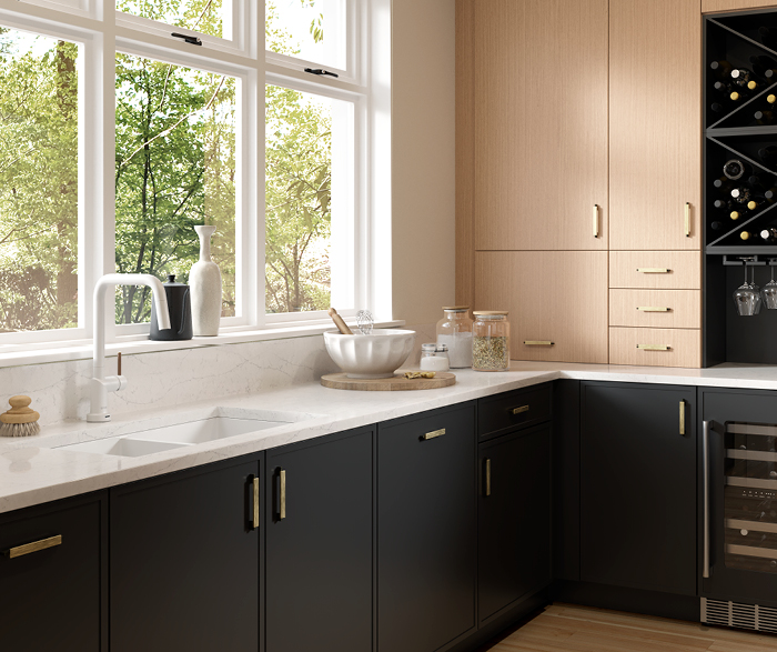 White Oak and Black Kitchen Cabinets
