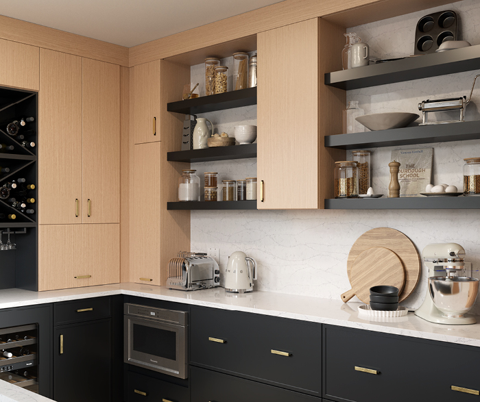 White Oak and Black Kitchen Cabinets