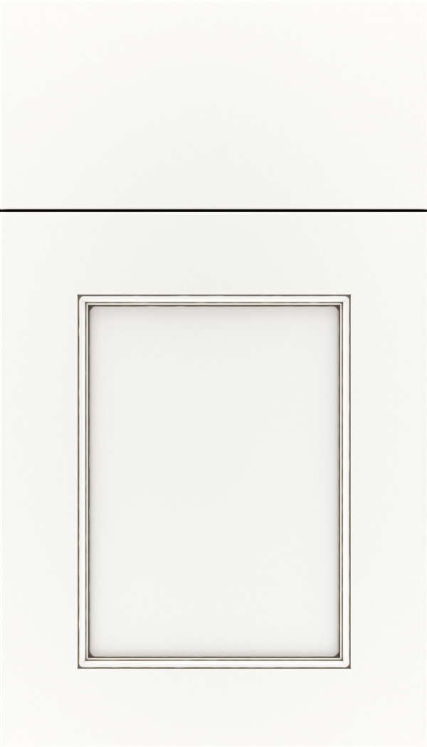 Lexington Maple recessed panel cabinet door in Whitecap with Smoke glaze